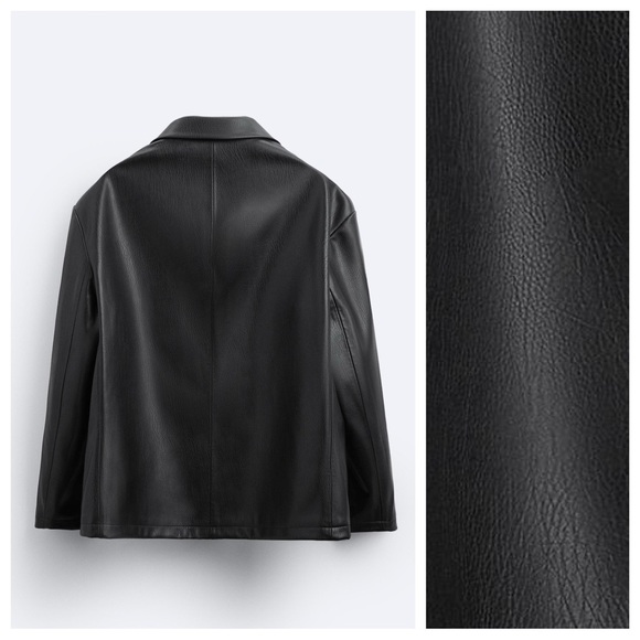 NWT. Zara Man Limited Edition Black Faux Leather Oversized Blazer. Size S. - Picture 5 of 9